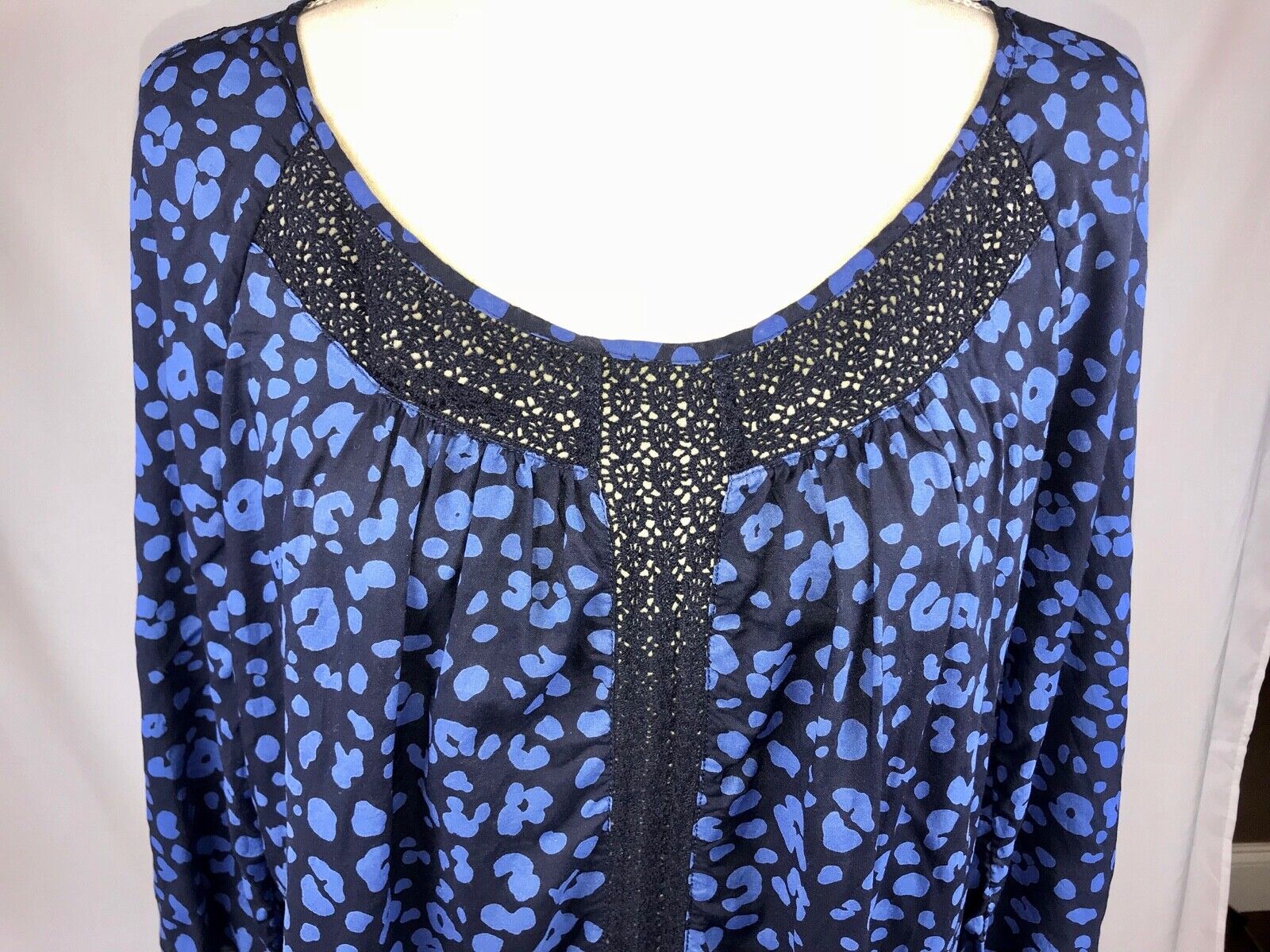 Anthropologie HD IN PARIS "Ressica" Blue Black Floral Lace Hi Lo Tunic Top S