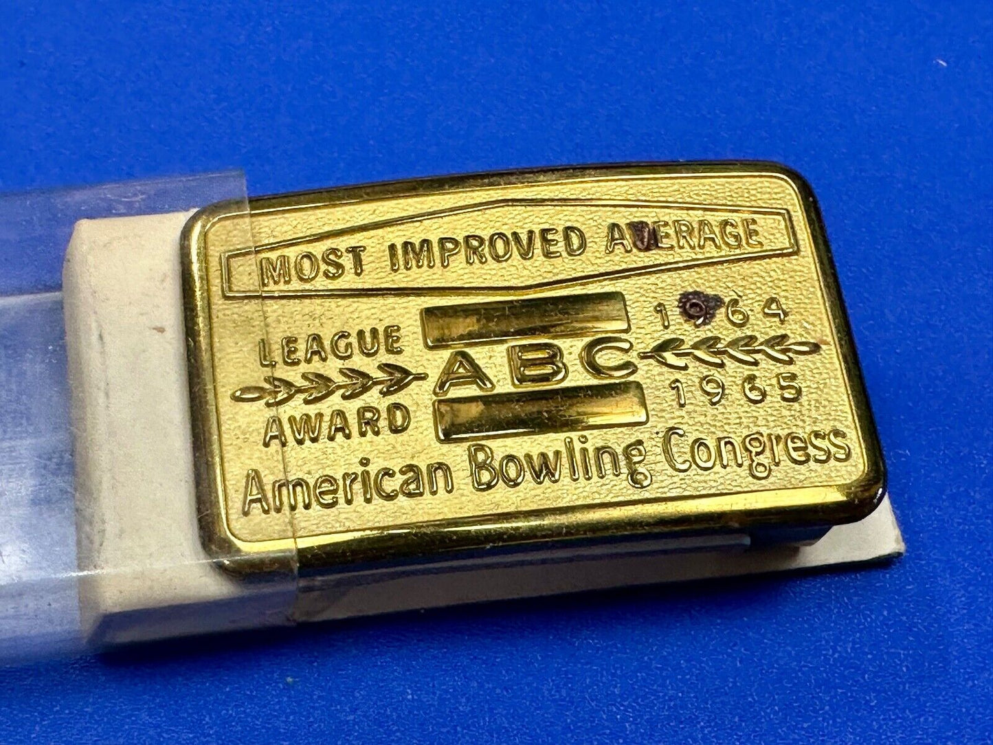 ABC Bowling League Award NOT engraved most improved trophy  1964 belt buckle