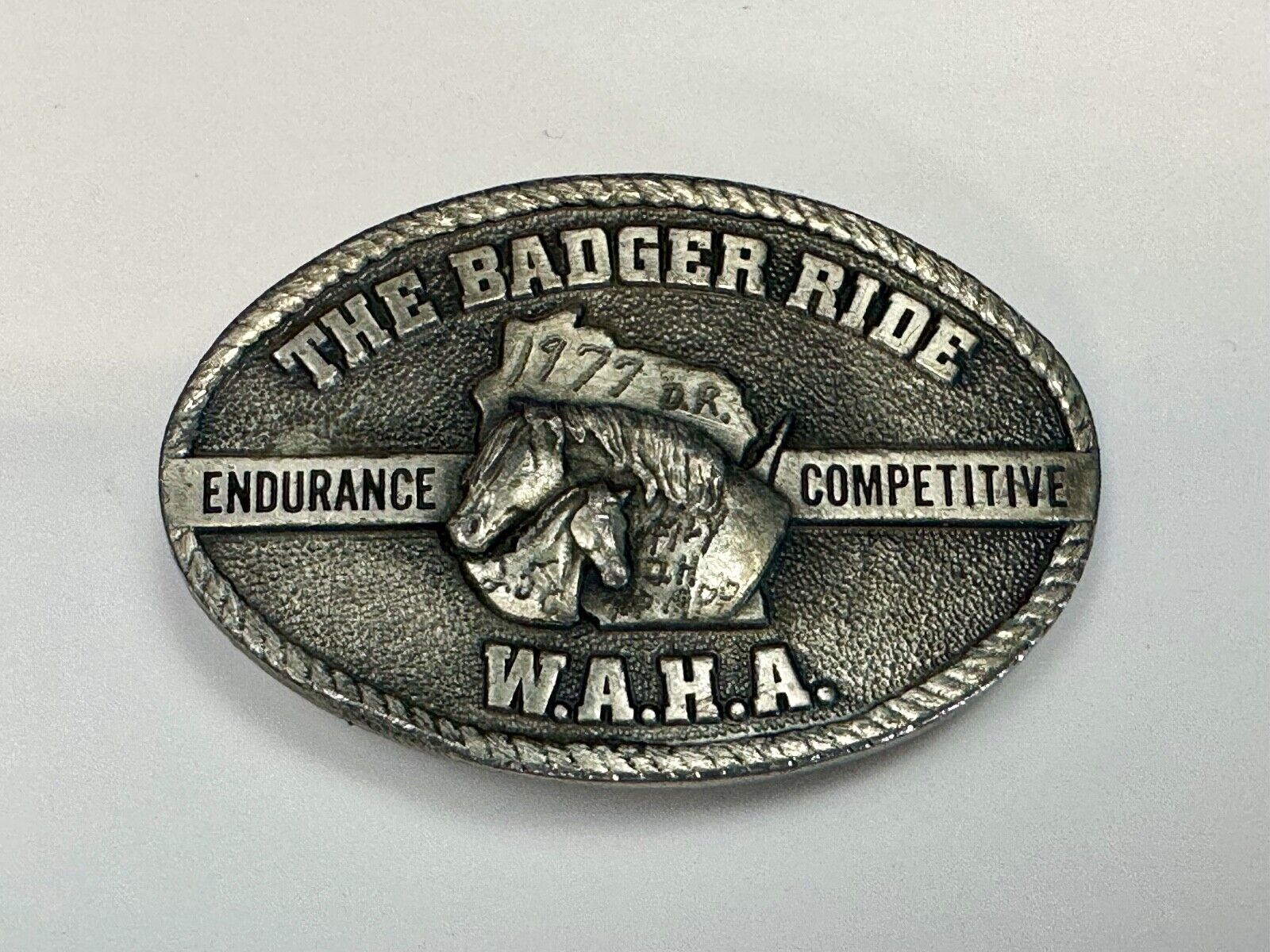 The Badger Ride - WAHA  Endurance Completive WI Arabian Horse Assn belt buckle