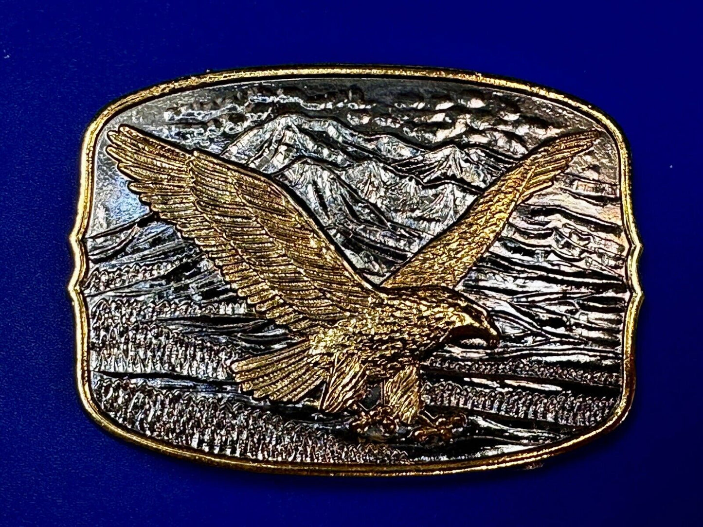 Majestic American Bald Eagle Flying high USA Mountains Two Tone Belt Buckle