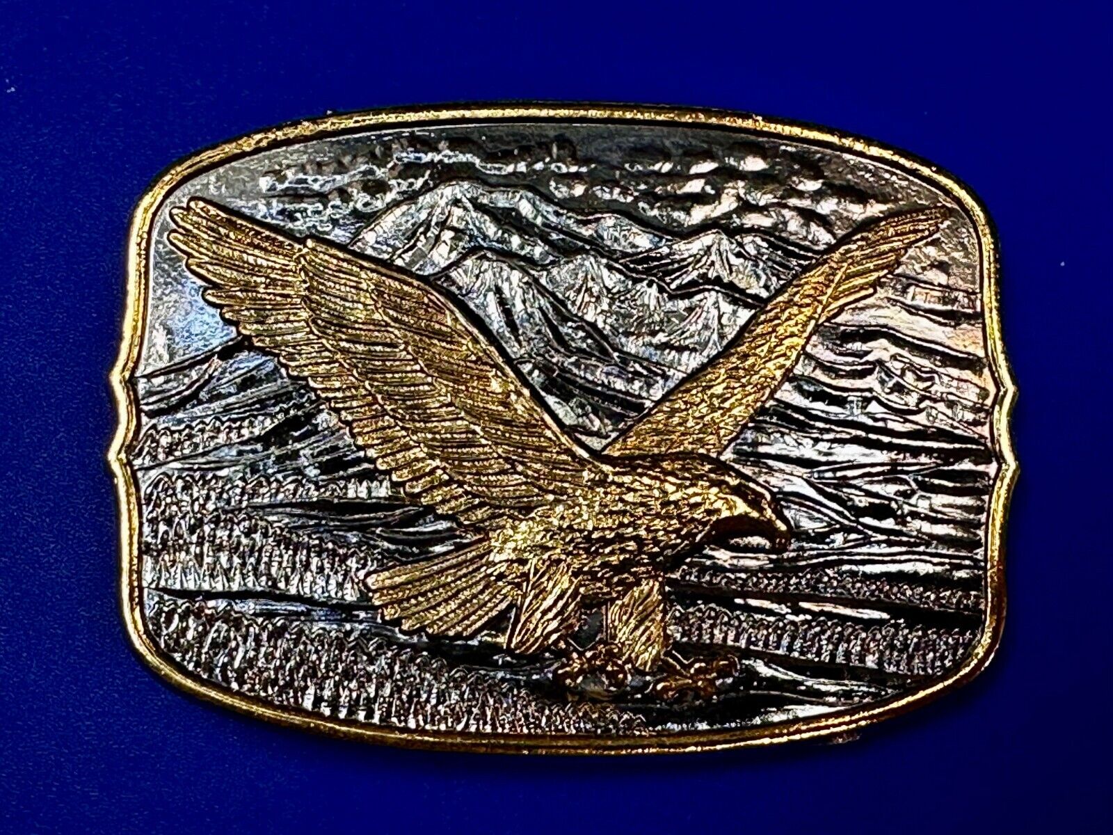 Majestic American Bald Eagle Flying high USA Mountains Two Tone Belt Buckle