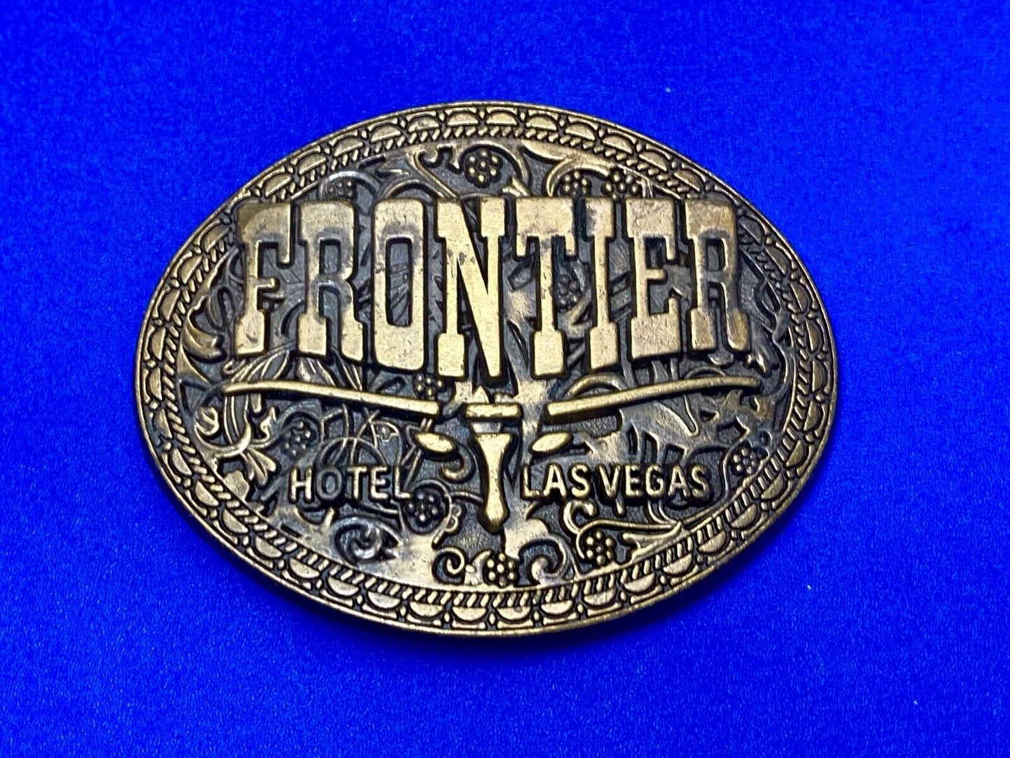 Vintage Frontier Hotel Old Las Vegas Belt Buckle Casino Nevada Western Longhorn