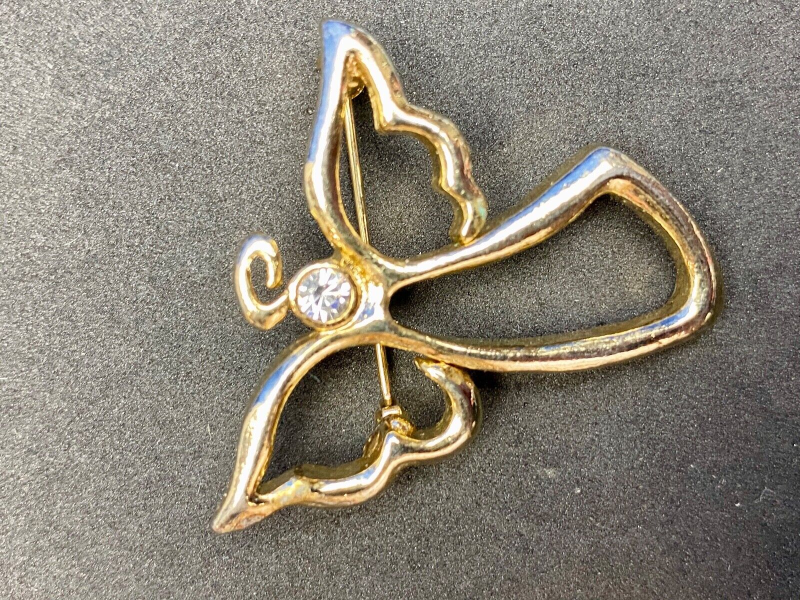 Vintage AJMC Angel Cutout Gold Tone with Rhinestone Brooch Pin Costume Jewelry