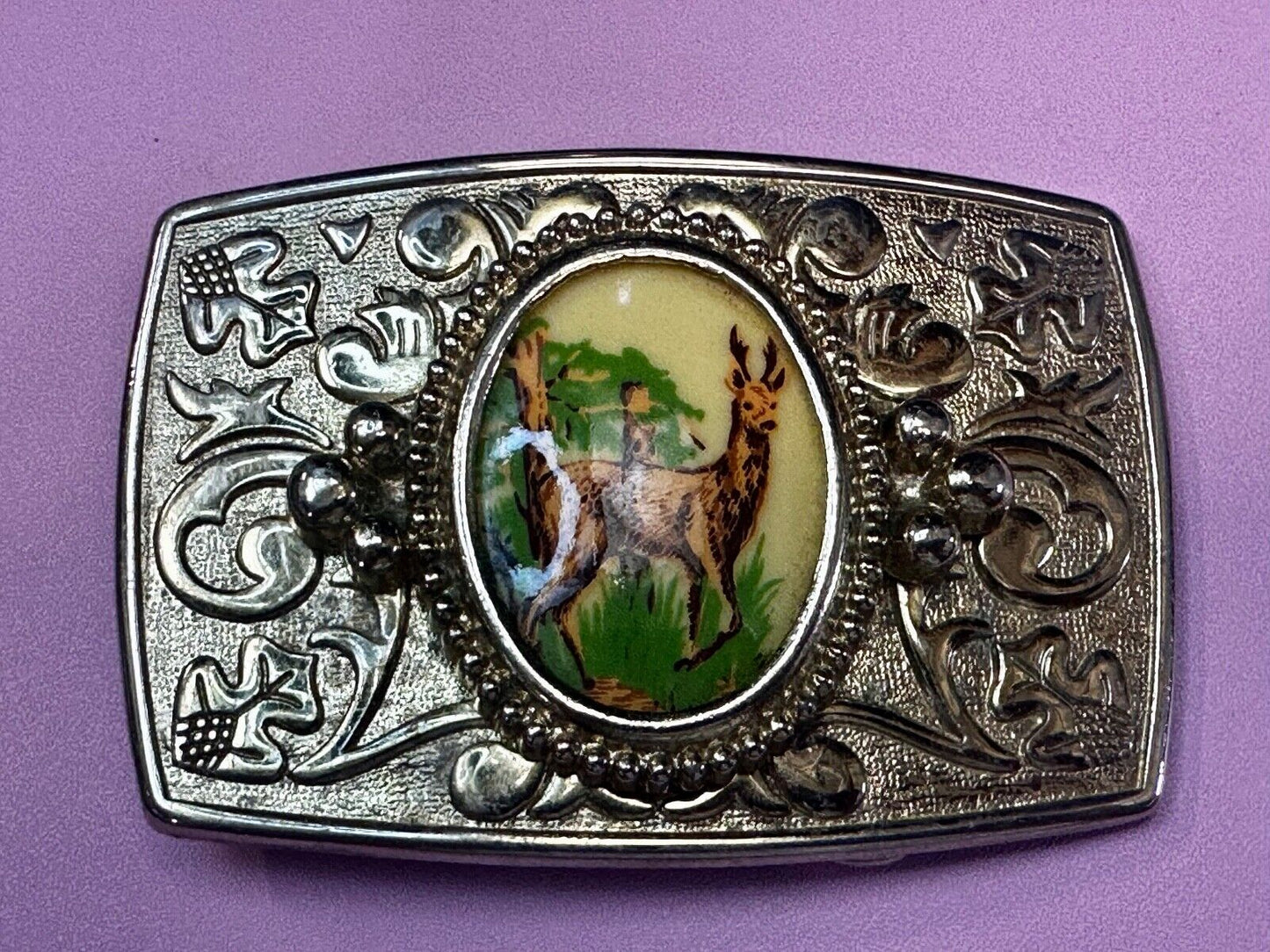 Alpaca Vintage Porcelain? Cab Cabochon Centerpiece in Western Belt Buckle