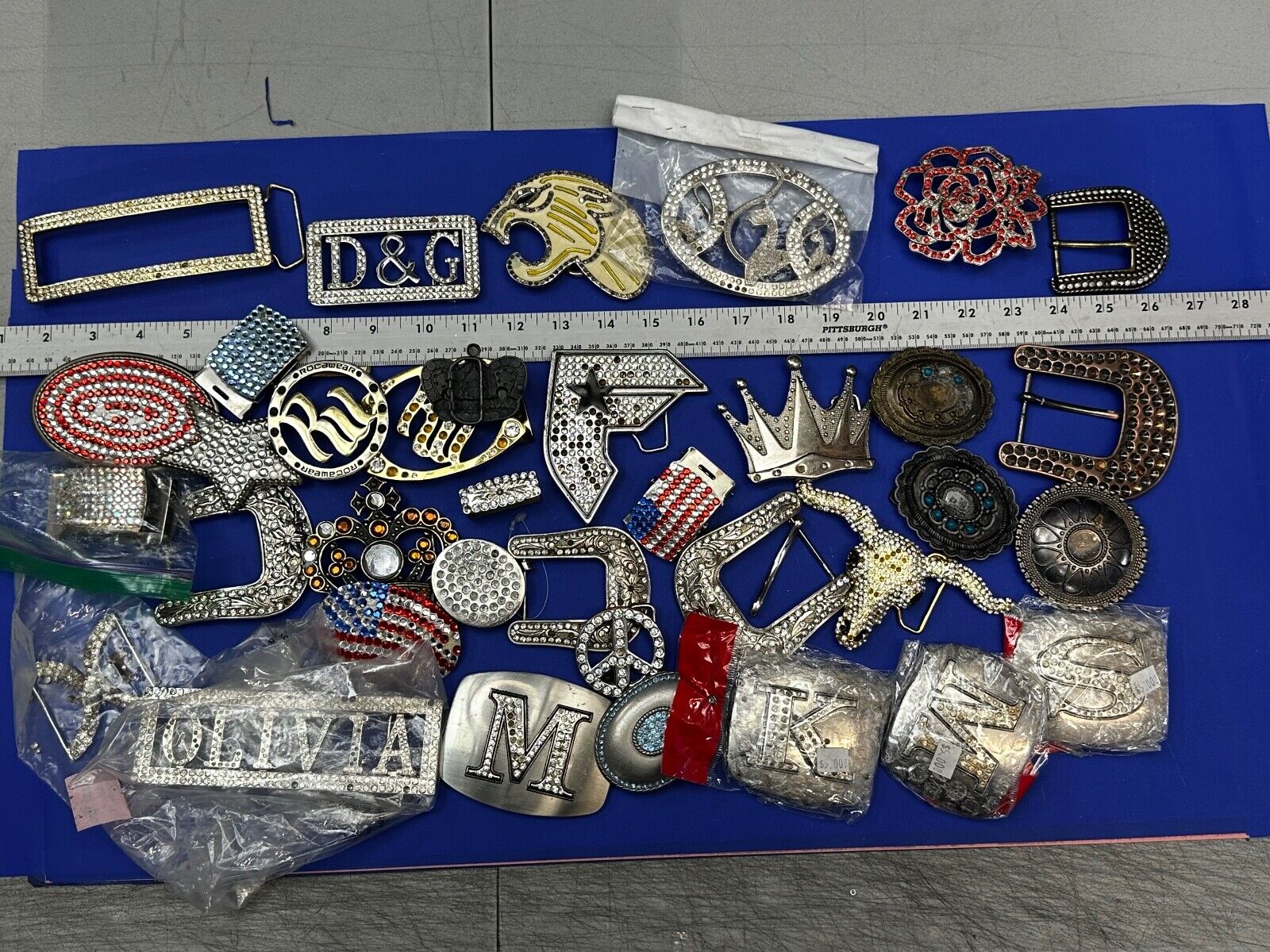 34 Bulk Lot Junk Drawer Grab Bag  to REPAIR Belt Buckle - Missing Rhinestone's