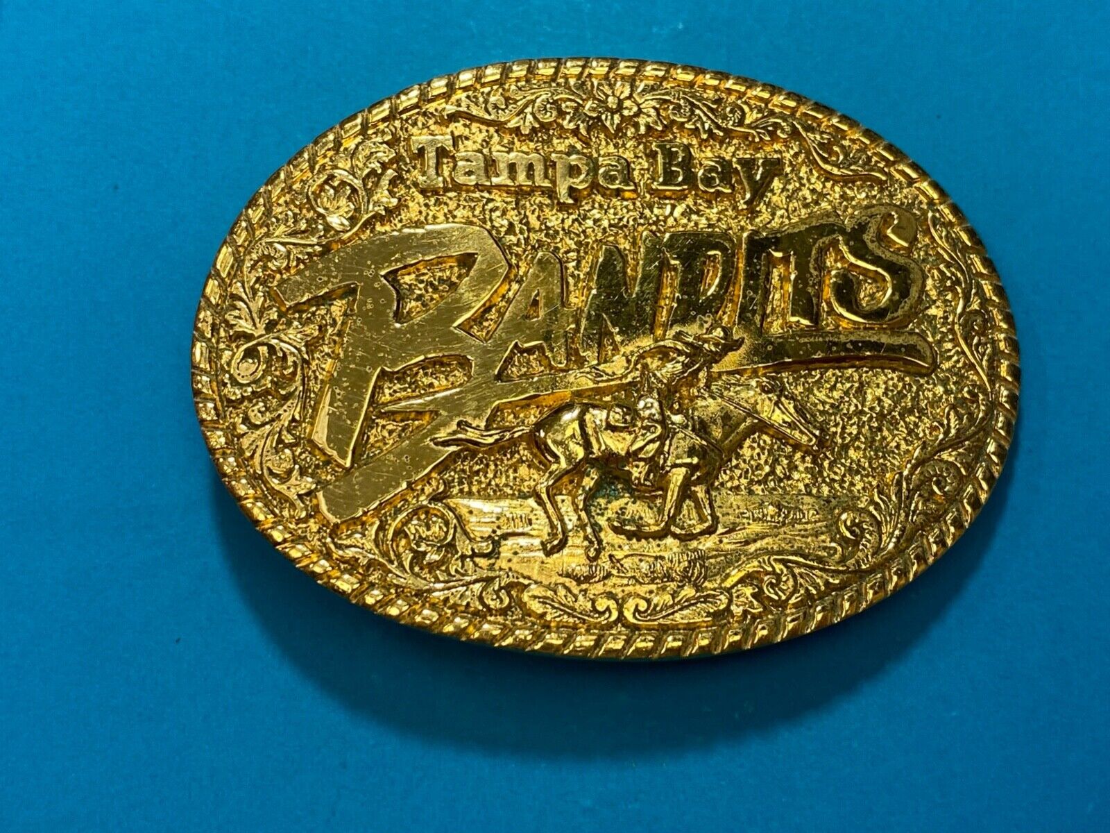Vintage 1982 Sculptor Al Shelton Burt Reynolds Tampa Bay Bandits Belt Buckle