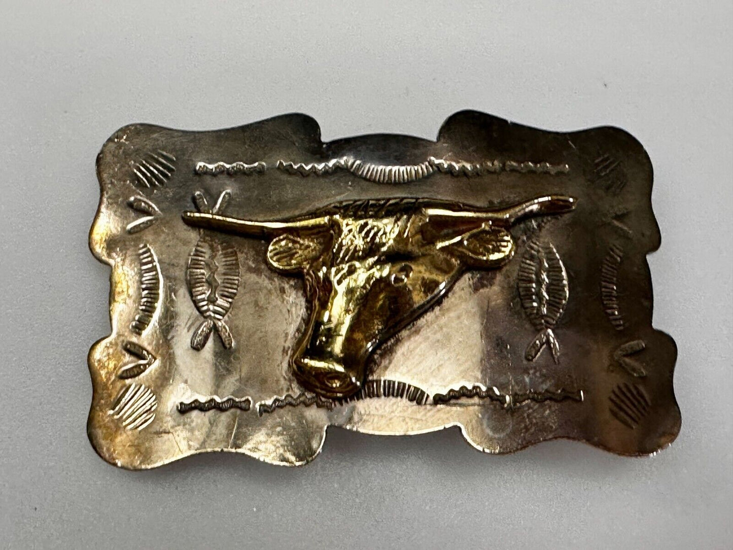 Unique Texas Longhorn Steer Bull Vintage Two Tone Rodeo Cowboy Belt Buckle