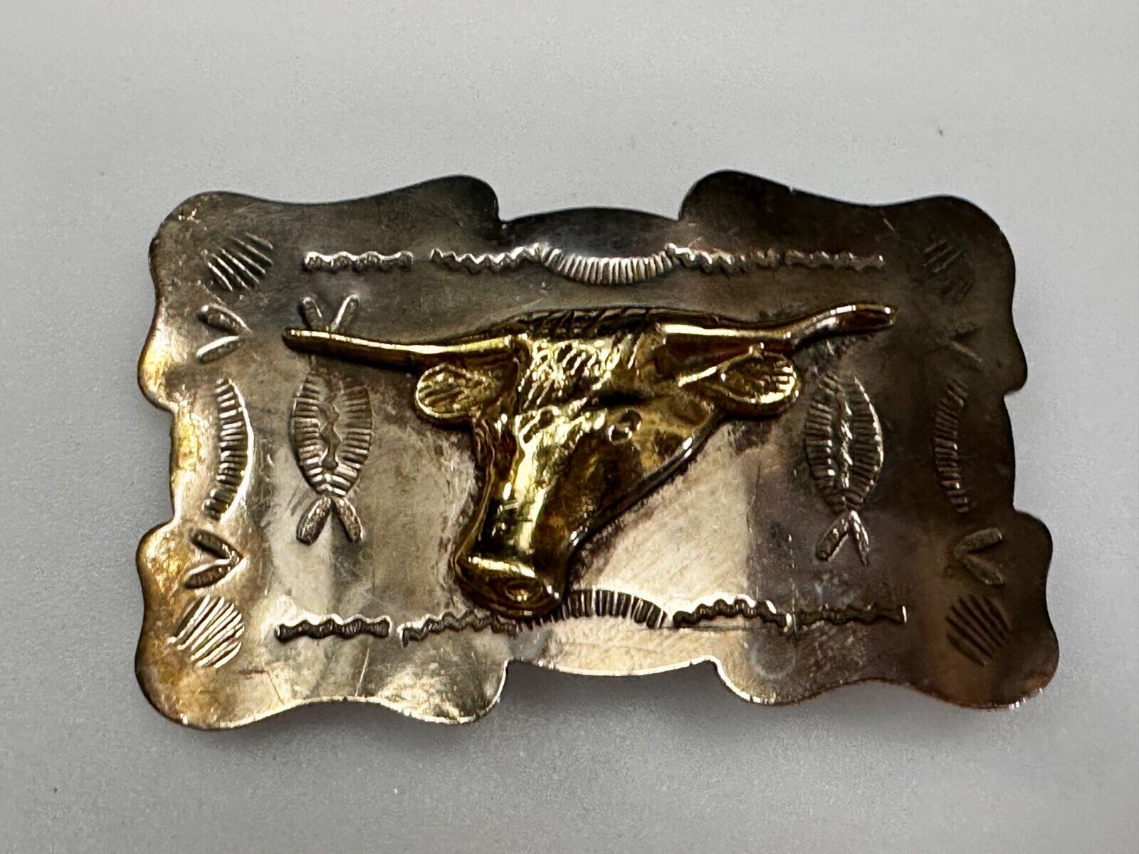Unique Texas Longhorn Steer Bull Vintage Two Tone Rodeo Cowboy Belt Buckle