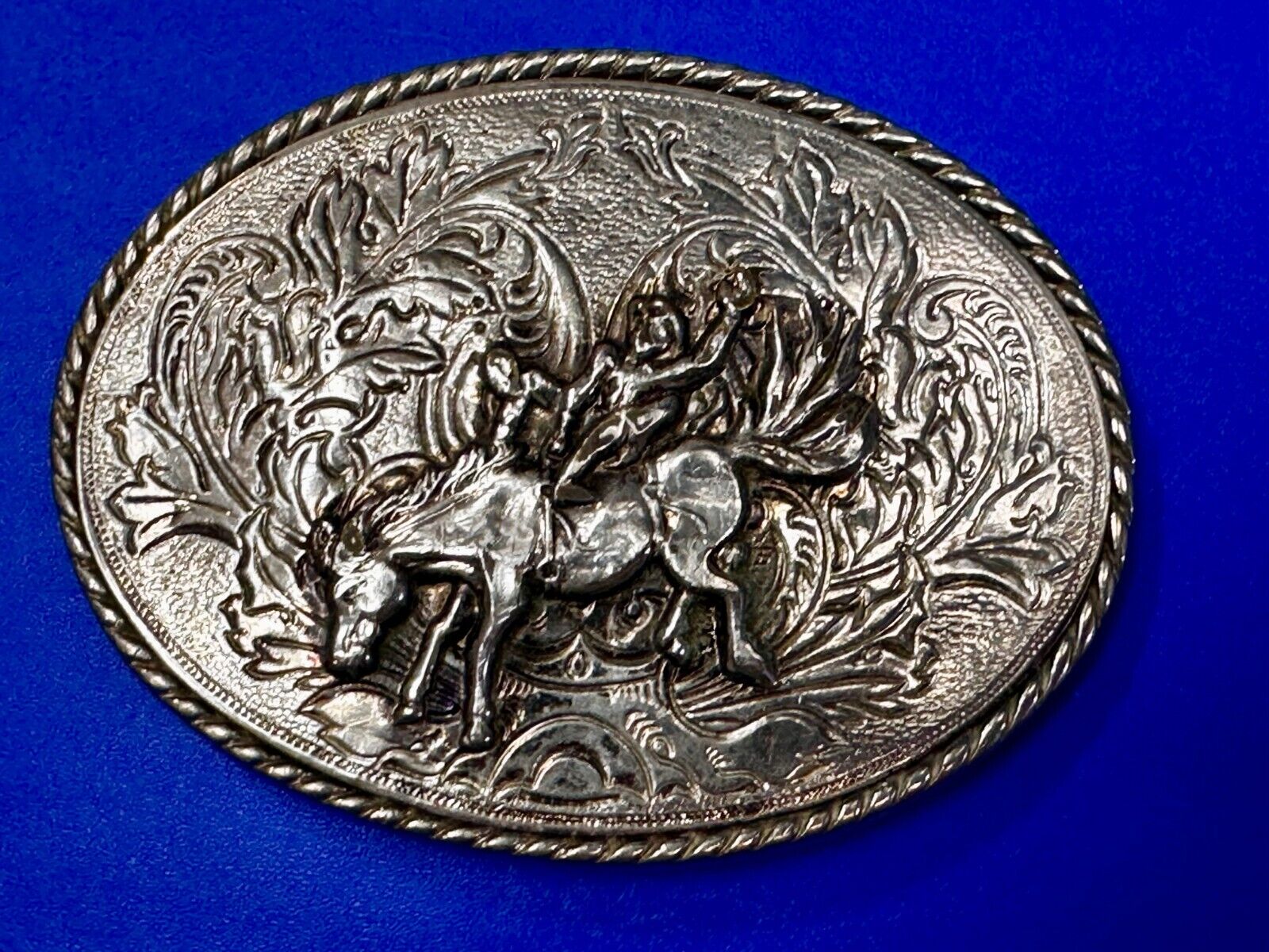 Taming the Wild Western Horse Vintage silver tone oval Belt Buckle 