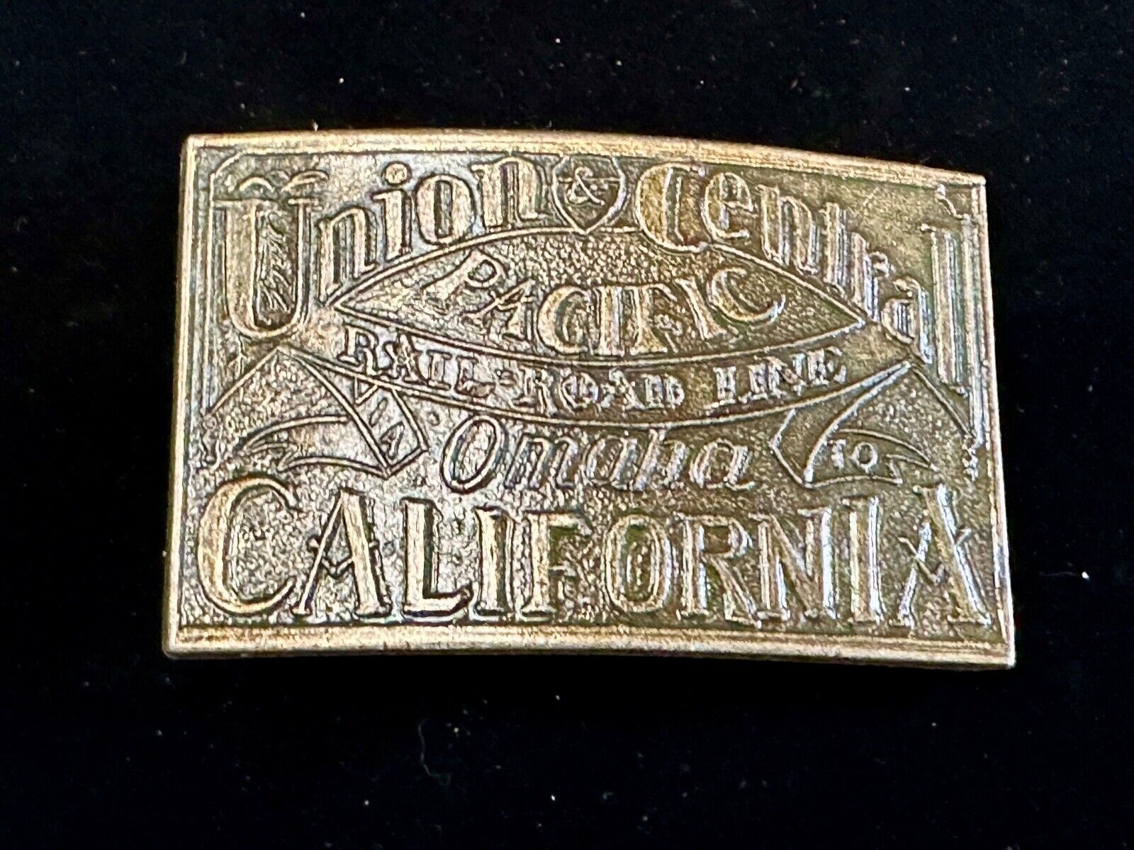 Union Central Pacific Omaha to California Rail Road Trail route belt buckle