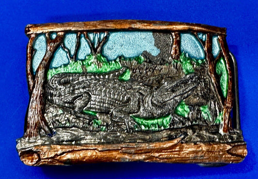 Alligator Crocodile Reptile Wildlife VTG 1988 Belt Buckle The Great American Co.