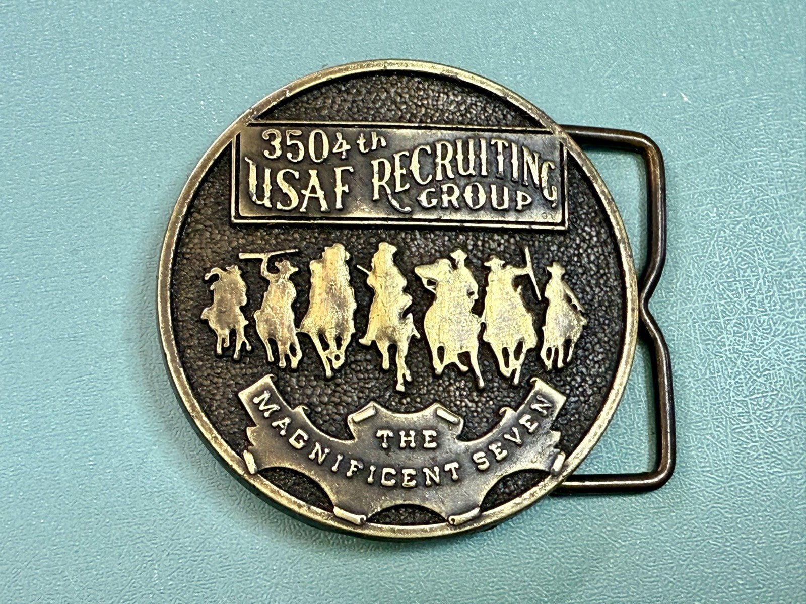 The Magnificent Seven 350 4th USAF Recruiting Top Group Chief Wheat Belt Buckle
