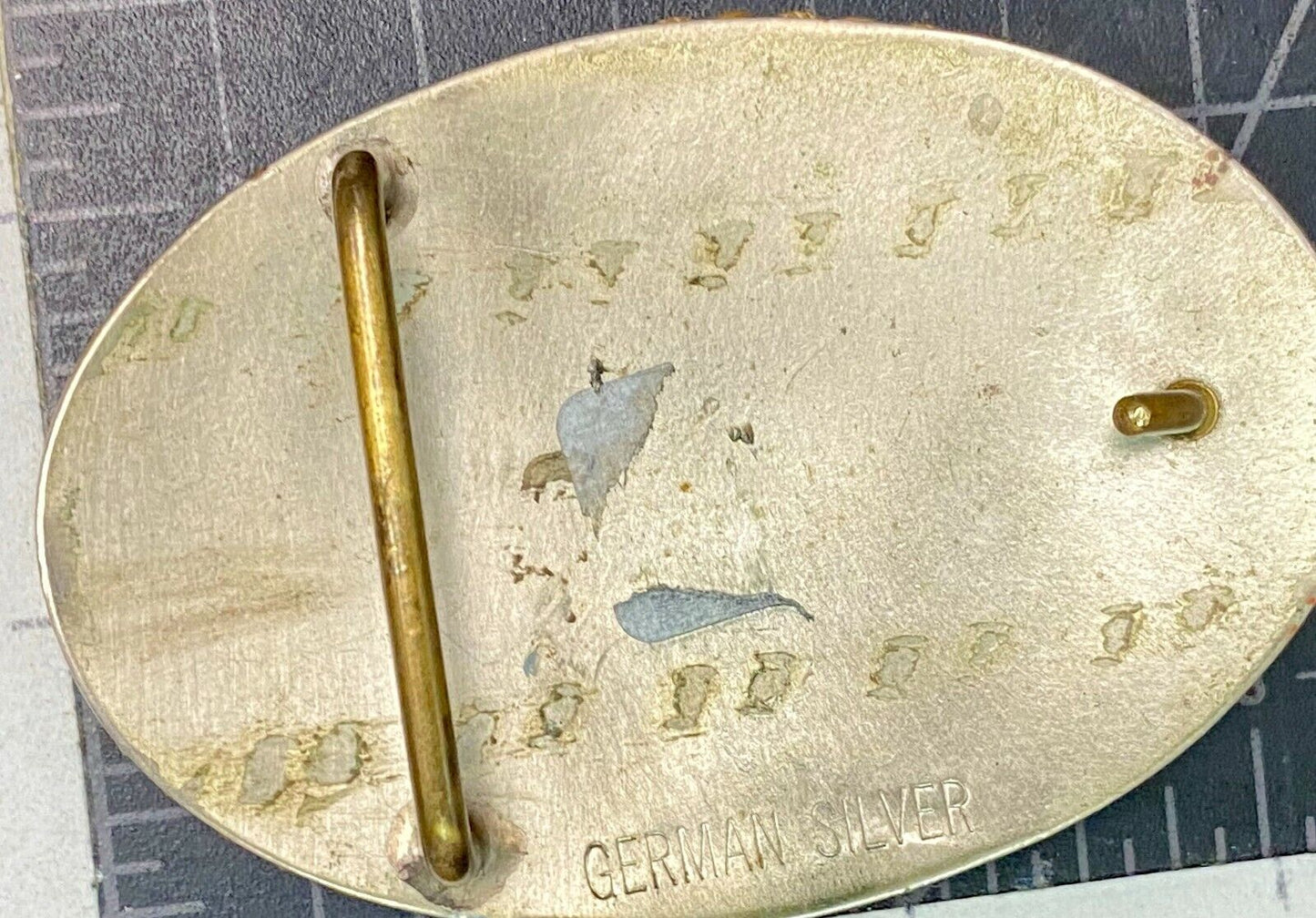 Vintage German Silver Horse Barrel Racing Western Two Tone Belt Buckle W/ Scroll