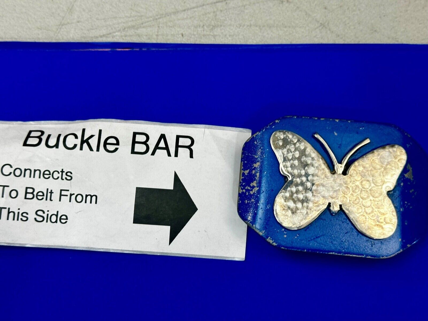 Unique Artisan Butterfly blue and silver tone raised Belt Buckle