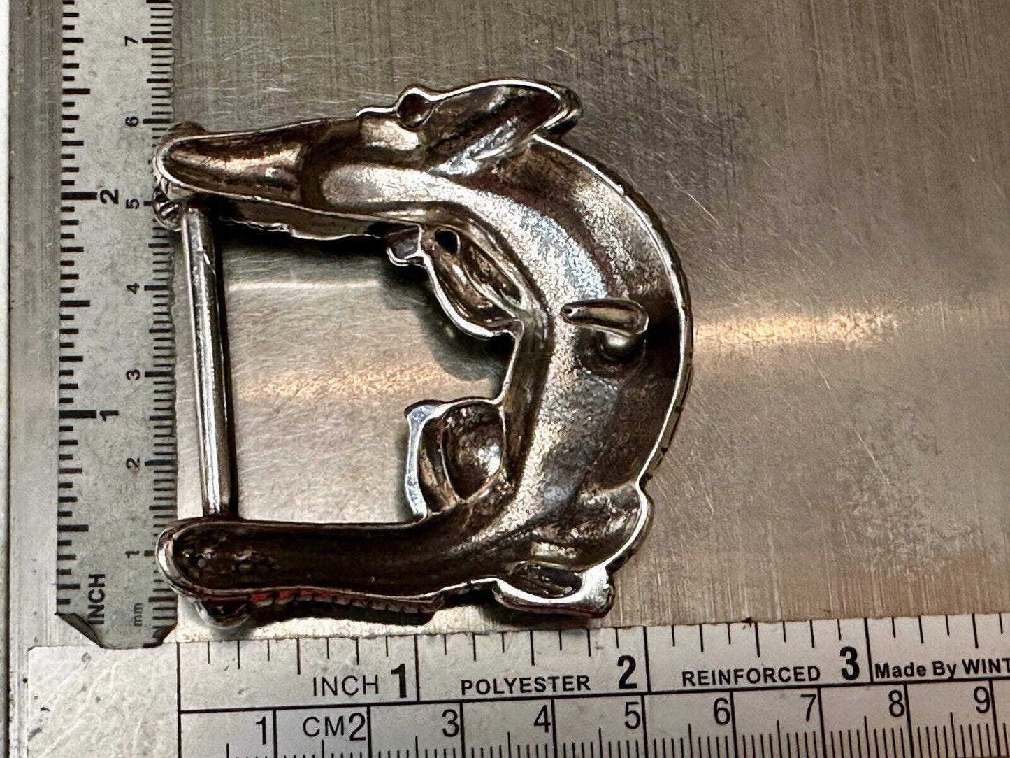 Alligator Crocodile with Rhinestone Figural Cutout Silver Tone Cord Belt Buckle