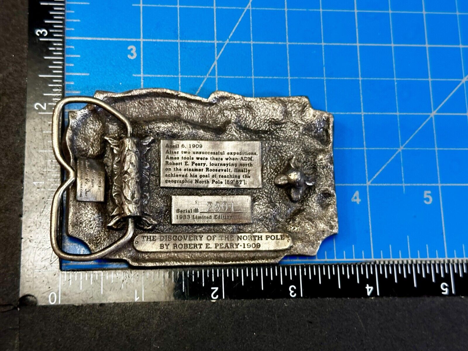 Ames Tools The Discovery of The North Pole by Robert E. Peary 1909 Belt Buckle