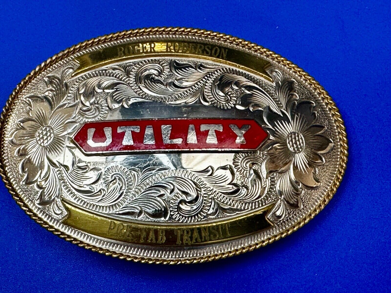 Utility Western Trophy Style Pre Fab Transit Tonkin  German Silver Belt Buckle