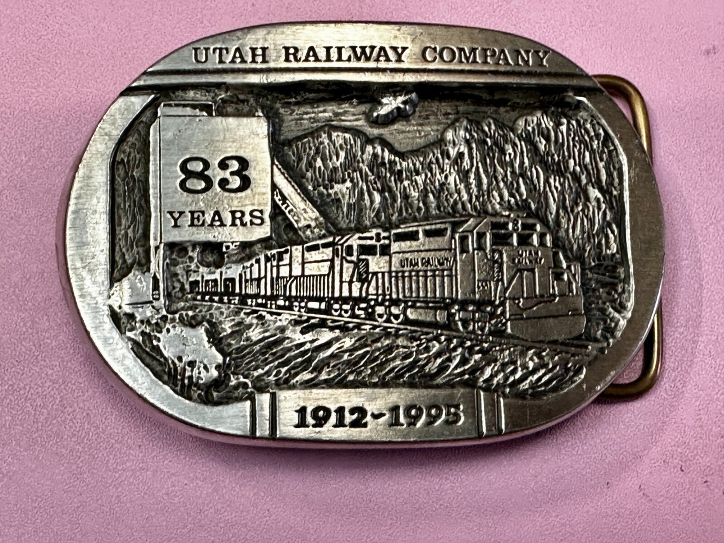 Utah Railway 83 Years 1995 RailRoad Train Car Belt Buckle by Gary Frazen