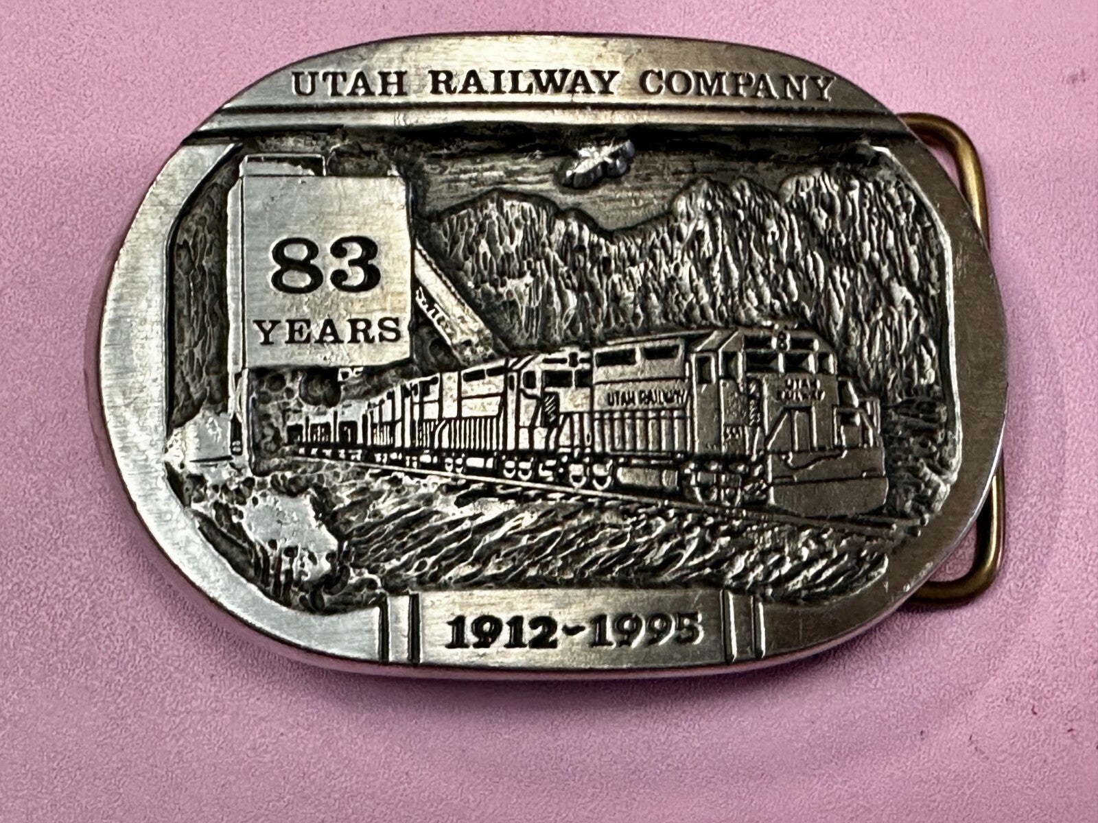 Utah Railway 83 Years 1995 RailRoad Train Car Belt Buckle by Gary Frazen
