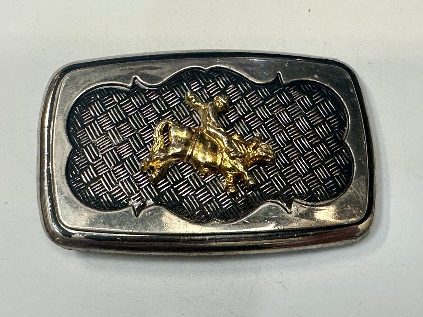 Vintage Cowboy Saddle Bronc western belt buckle with mesh background!