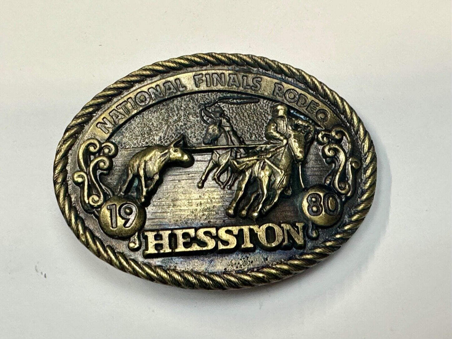 1980 National Finals Rodeo Hesston NFR Western Roping Cowboy belt buckle