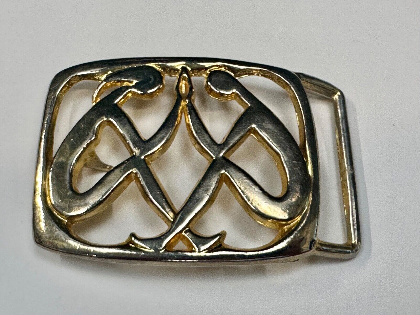 Abstract gold color Two Women touching palms  - Hippy see through belt buckle
