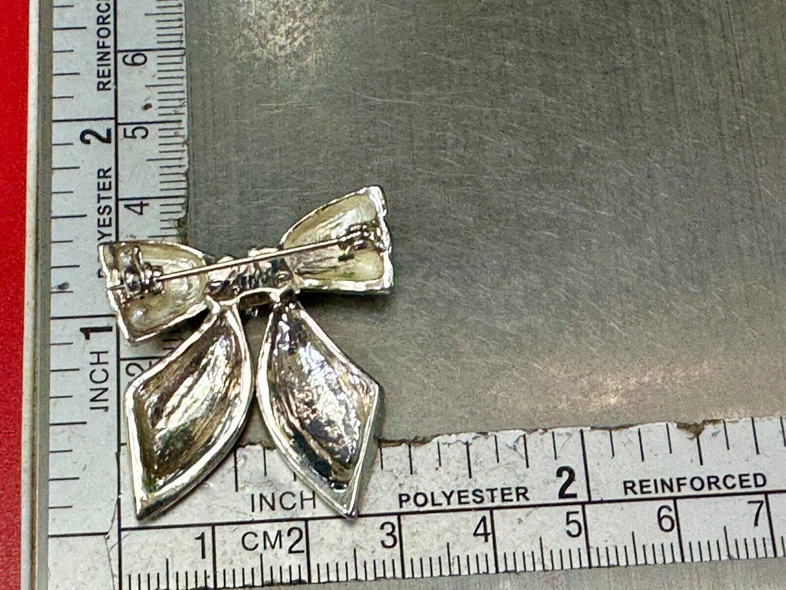 AAI Signed Vintage Brooch Pin 1.5” Bow Crystal Rhinestones Silver Tone