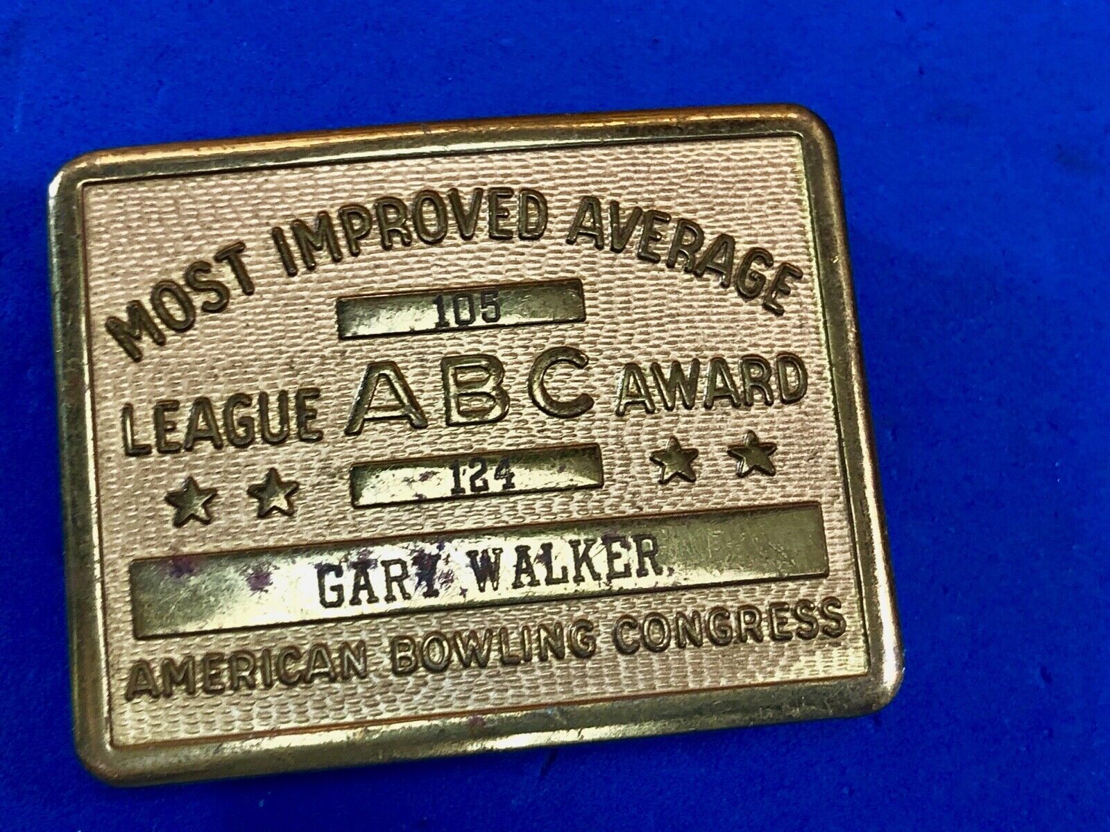 ABC Most Improved Average ABC Award Belt Buckle vintage old Bowl Bowling ball 