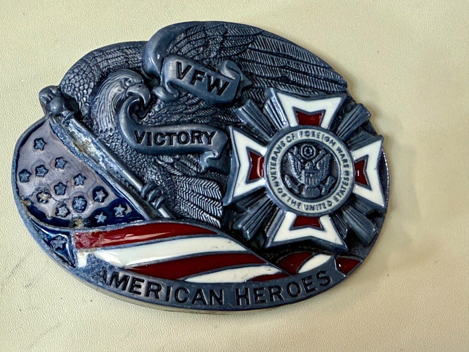 VFW American Heroes Veteran of Foreign War Victory US Flag  Belt Buckle