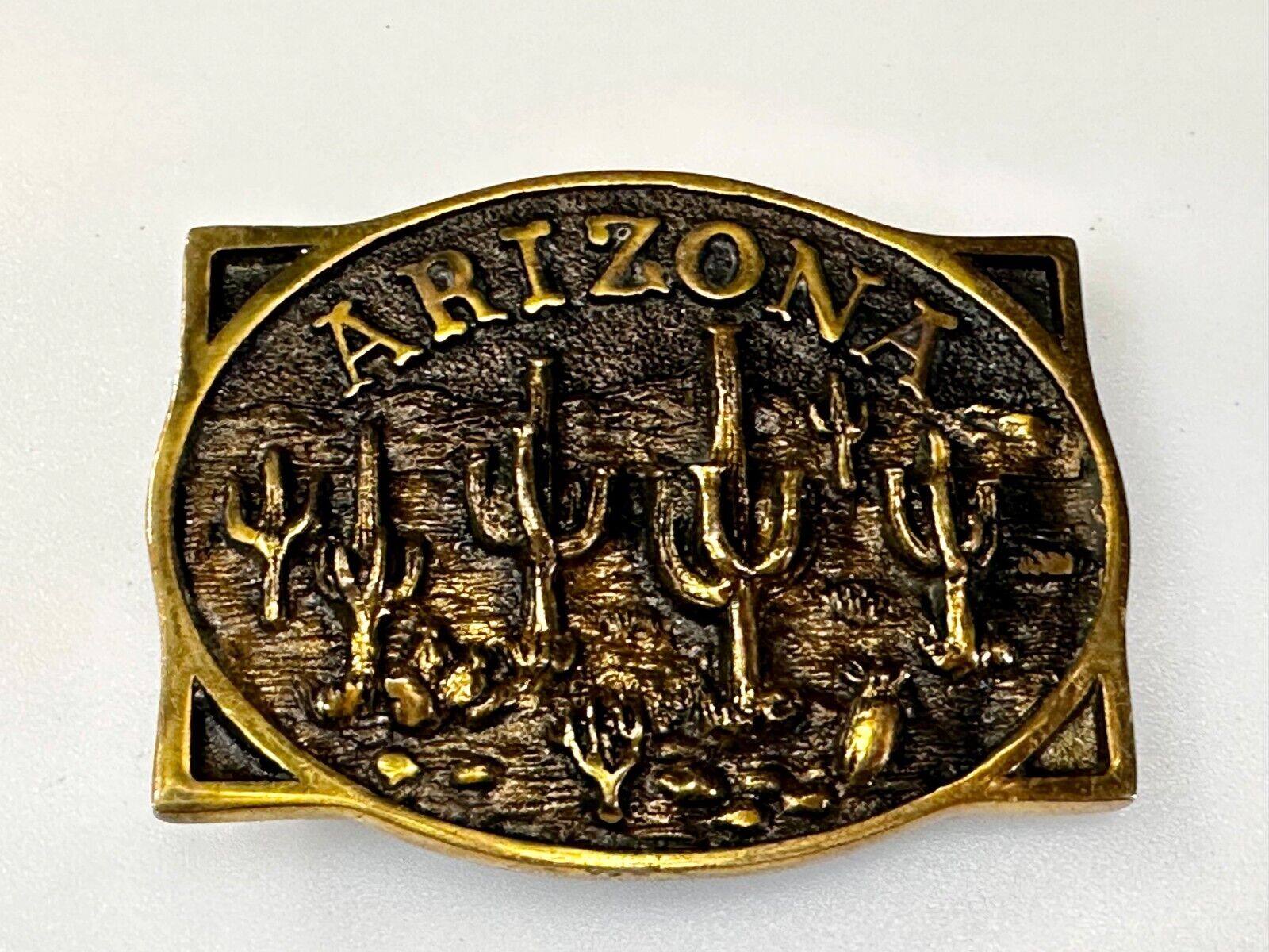ARIZONA State Southwest Desert Cactus Solid Brass 1982 Heritage Mint Belt Buckle