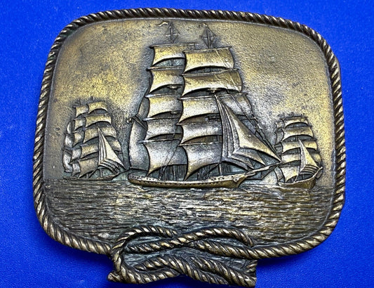Three Galleon Schooners Clipper Sailing Sailor Ship Nautical Theme Belt Buckle