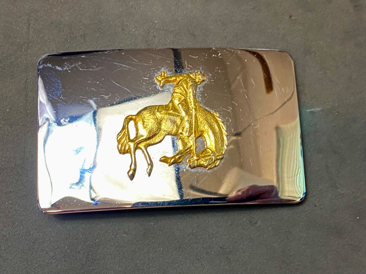 Vintage Lyn Tone Co Reflective  Saddle Bronc Rider two tone belt buckle