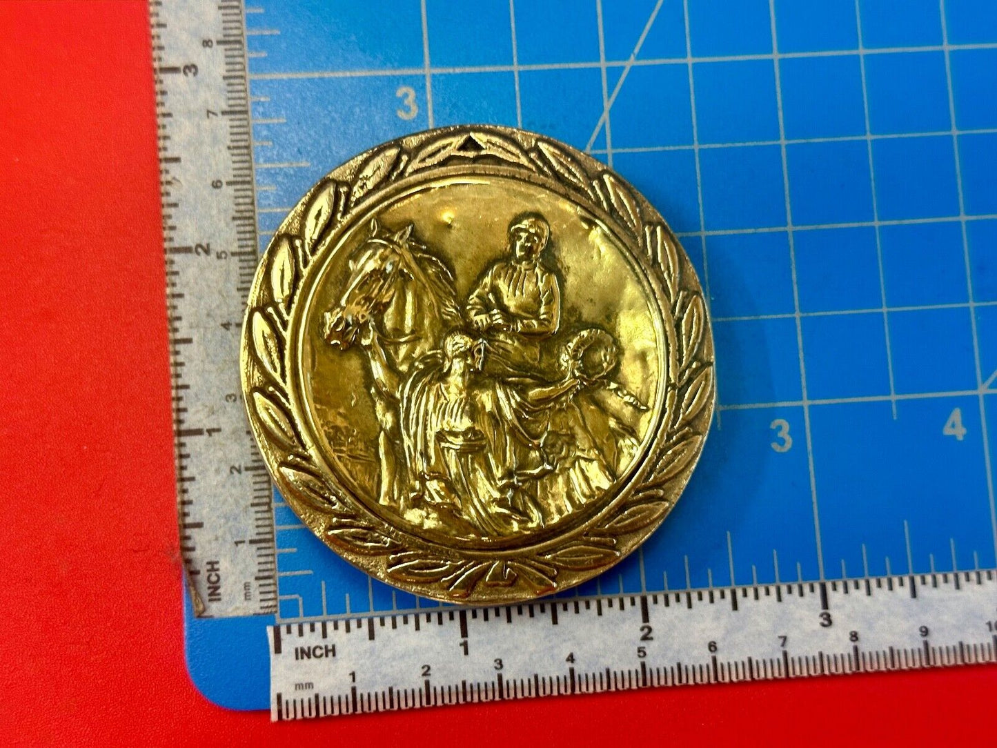 Unique Horse & polo Rider Dress Belt Buckle - Vintage 70s Baron Brass Taiwan