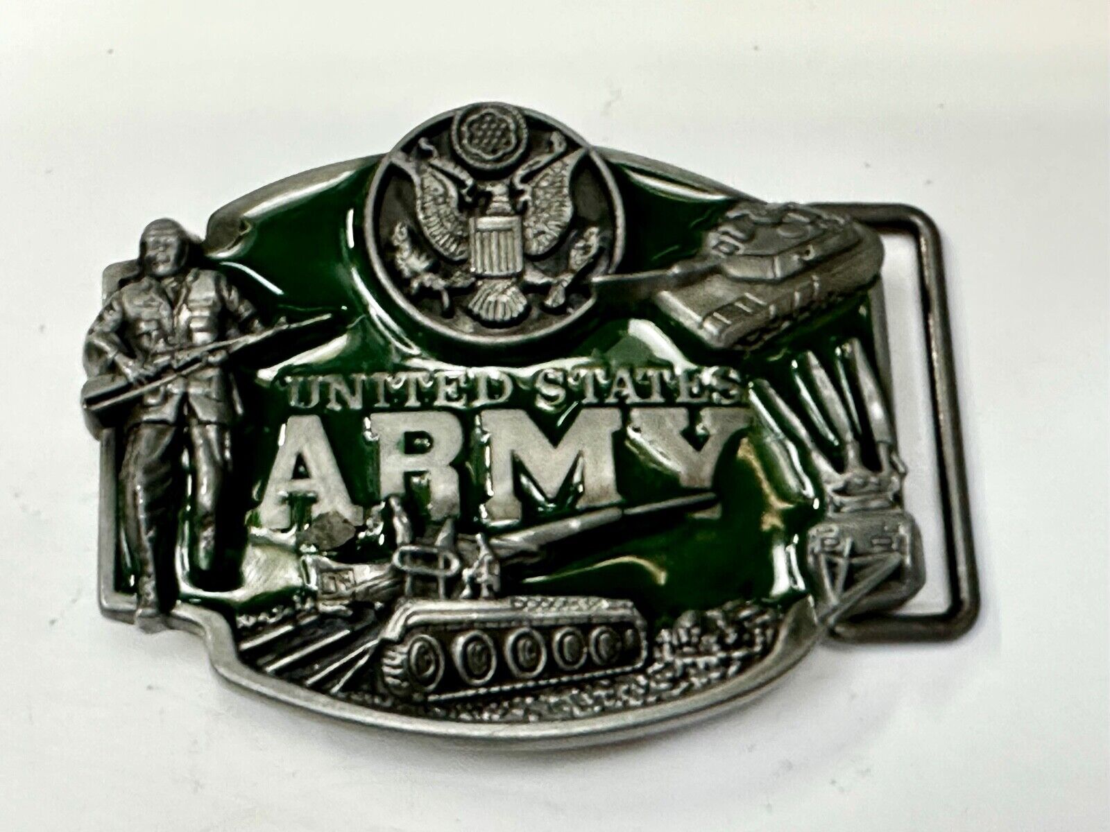 United States Army - Dimensional Patriotic Soldier Tank Cameo Green Belt Buckle