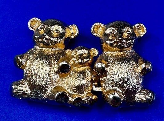 Bear Family Two Piece Interlocking Gold Tone Vintage Belt Buckle by Dotty Smith
