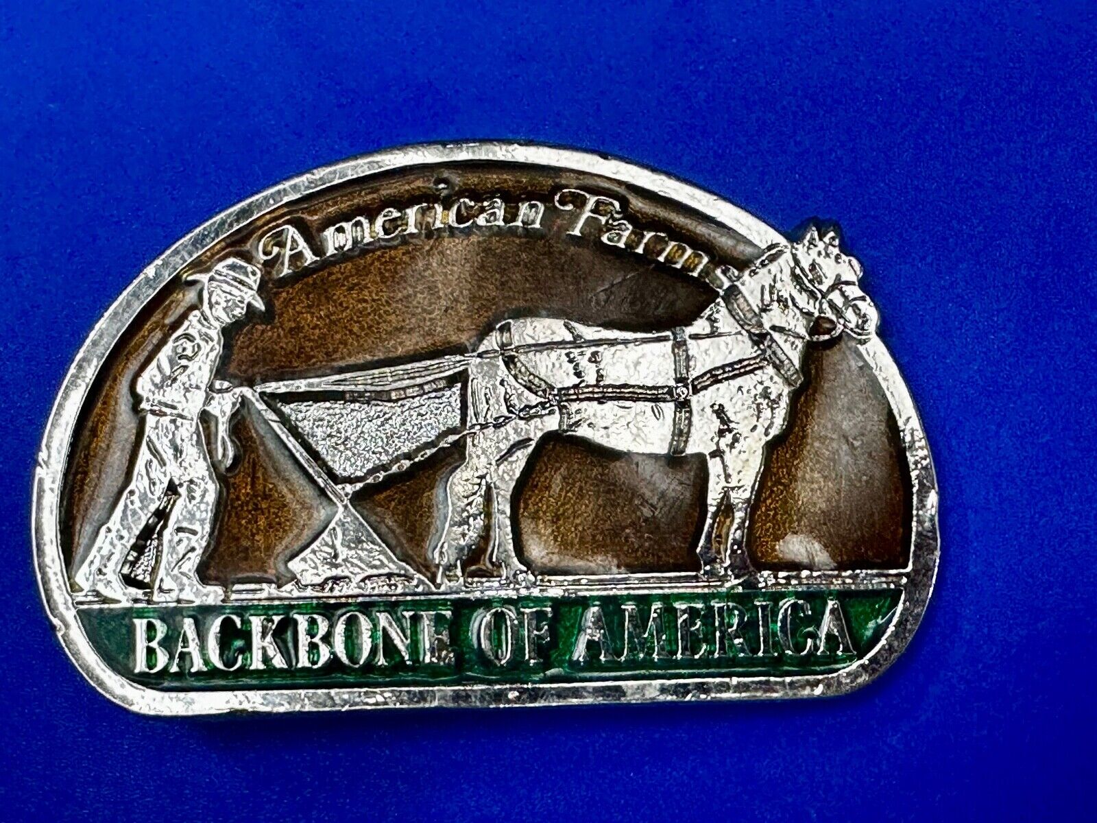 American Farms - The Backbone Of America Farmer Horse Vintage Belt Buckle