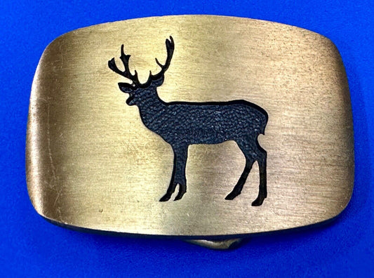 vintage Deer Elk Black outlined solid brass belt buckle by BTS