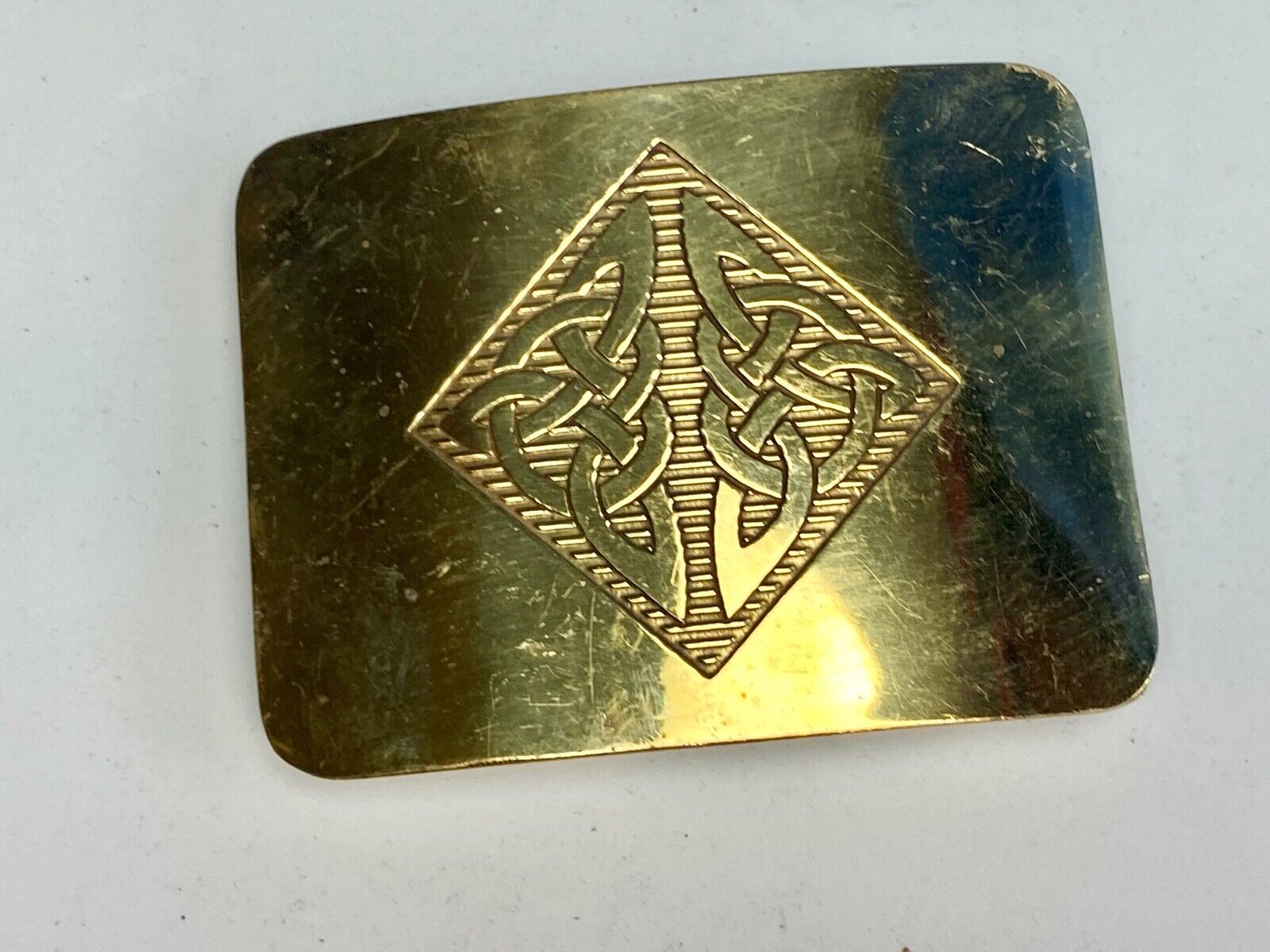 Vintage 1970s?  BOHO HIPPIE Ornate Lines Pattern Brass tone Belt Buckle 
