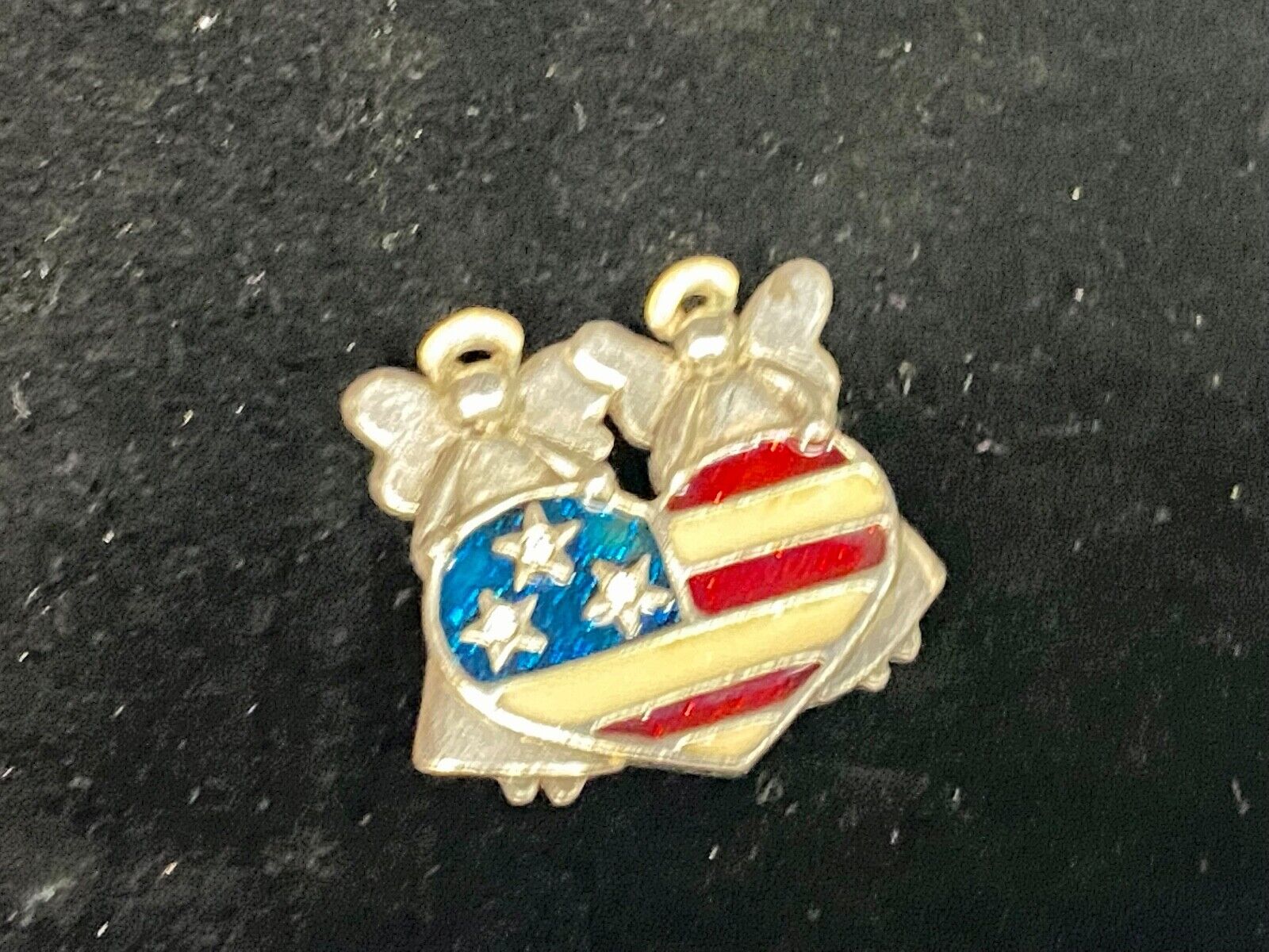 Angels Holding American Flag Heart Vintage Brooch Pin Signed By Ajmc