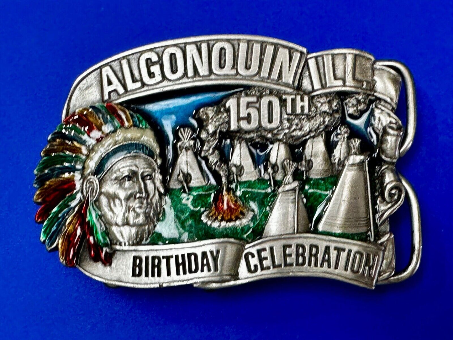 Algonquin Illinois 150th Birthday Celebration Vintage Belt Buckle or Freestand