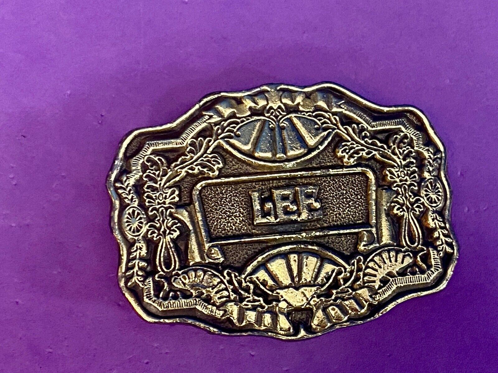 Vintage 1970'S Name Lee Western Framed Flower Swirl Belt Buckle By Oden