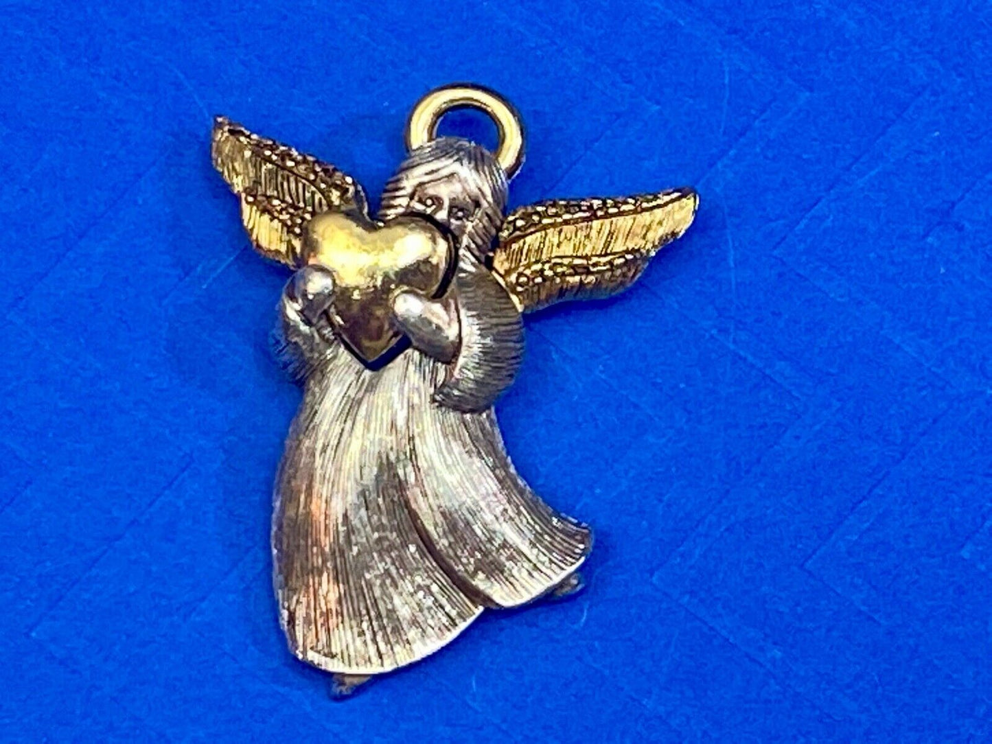 Angel Holding Heart Vintage Brooch Pin Gold & Silver Tone Lc Liz Claiborne 