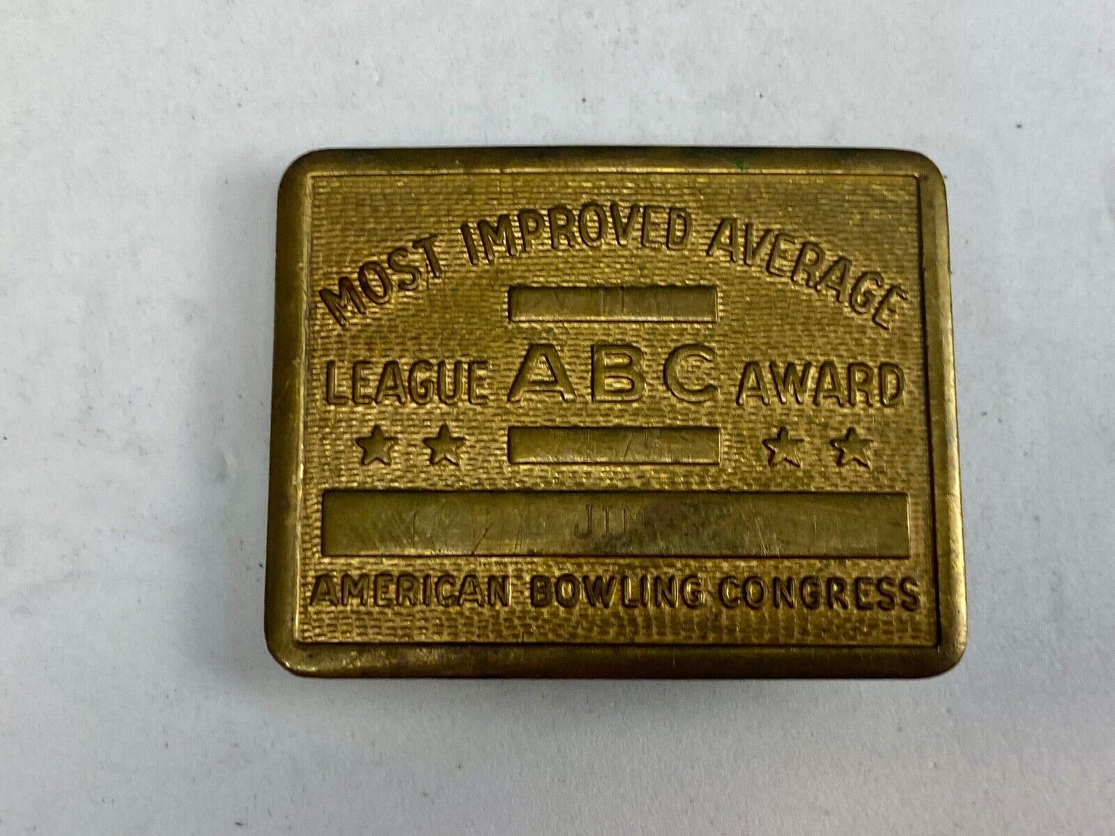 ABC Bowling Most Improved Average Vintage Belt Buckle American Bowling Congress 