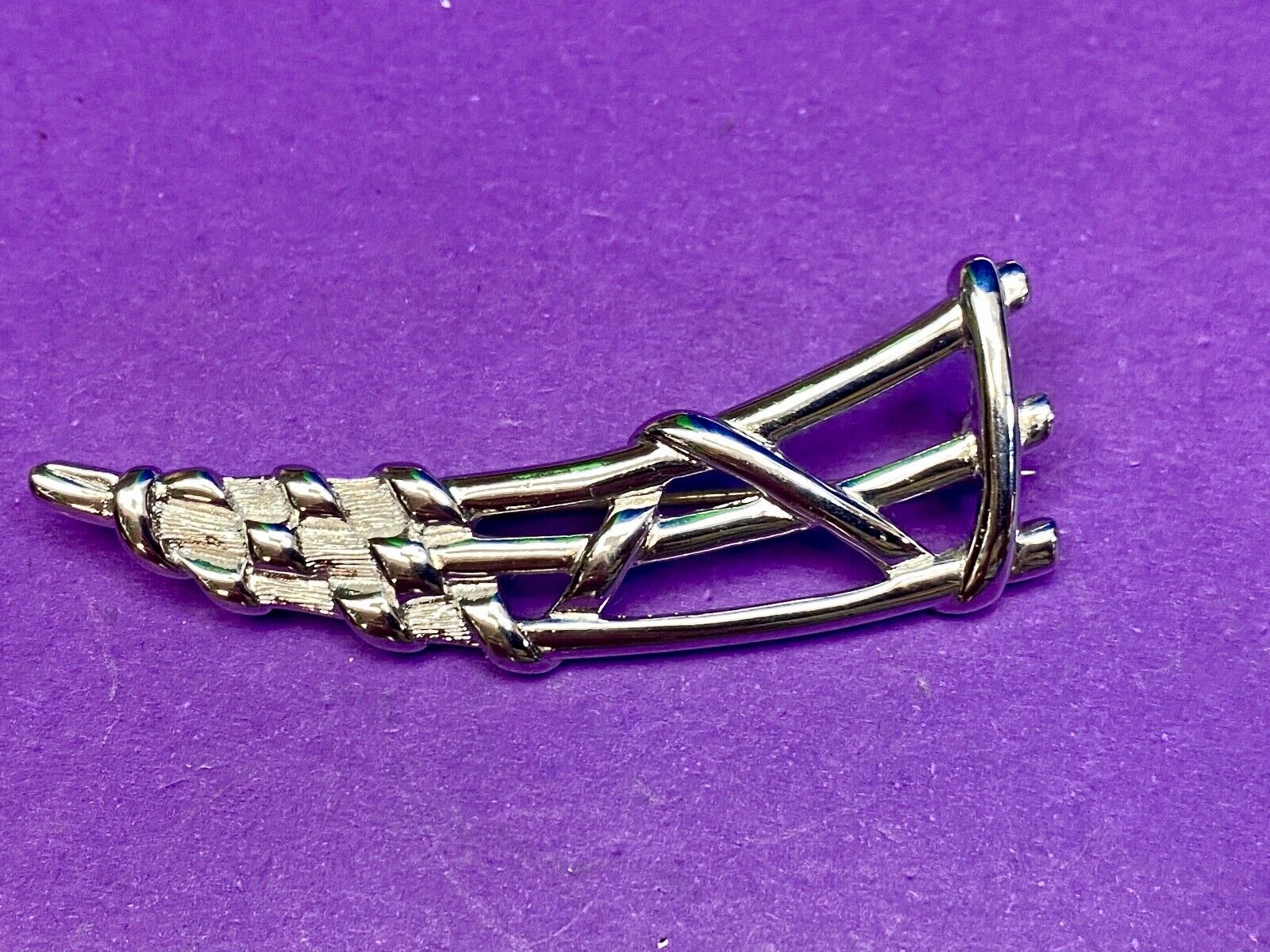 Abstract Retro Design 3 Level Silver Tone Brooch Pin by Monet