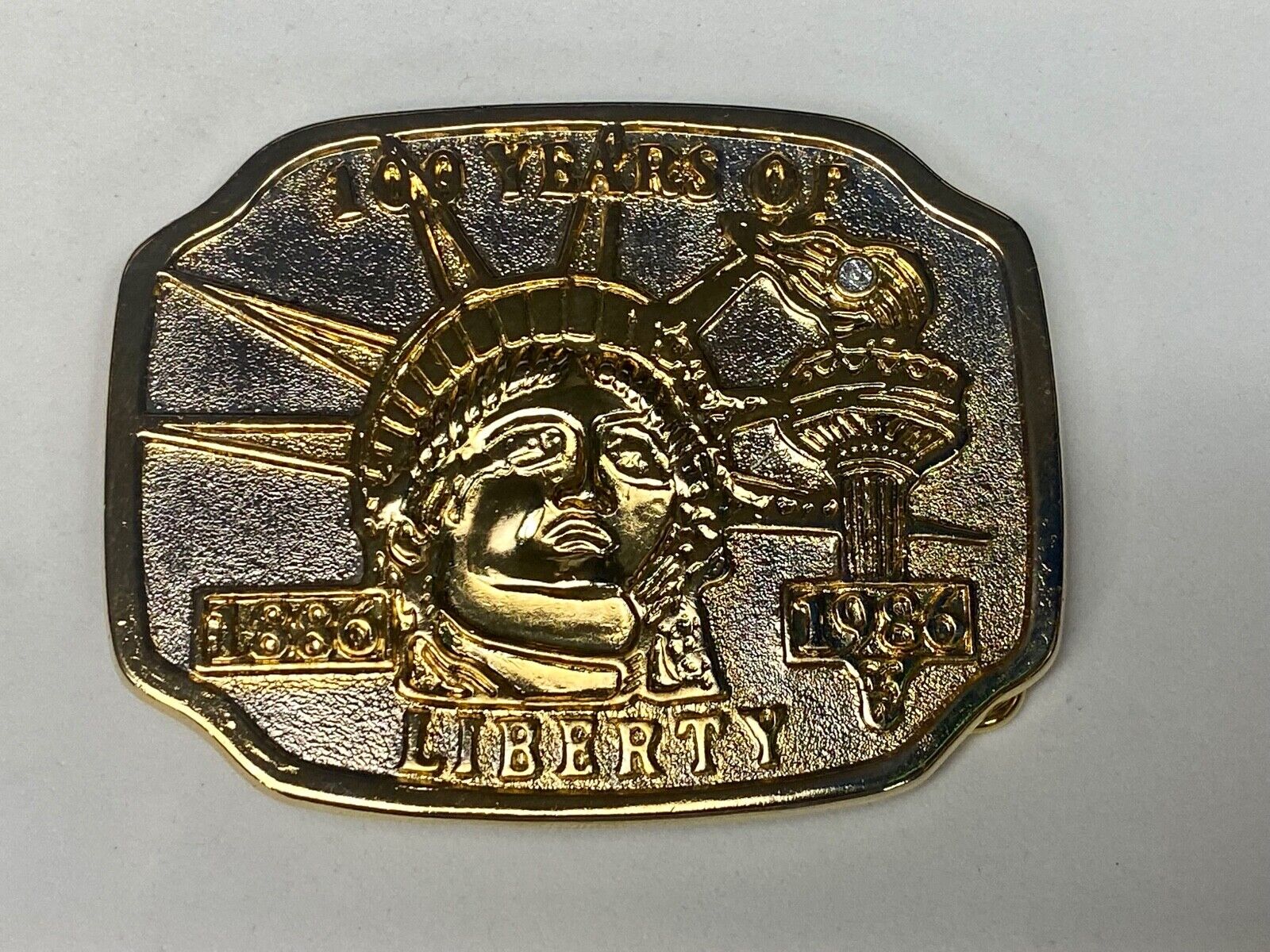  100 Years Of Liberty 1986 Belt Buckle Gold And Silver Color Lady Statue Torch 