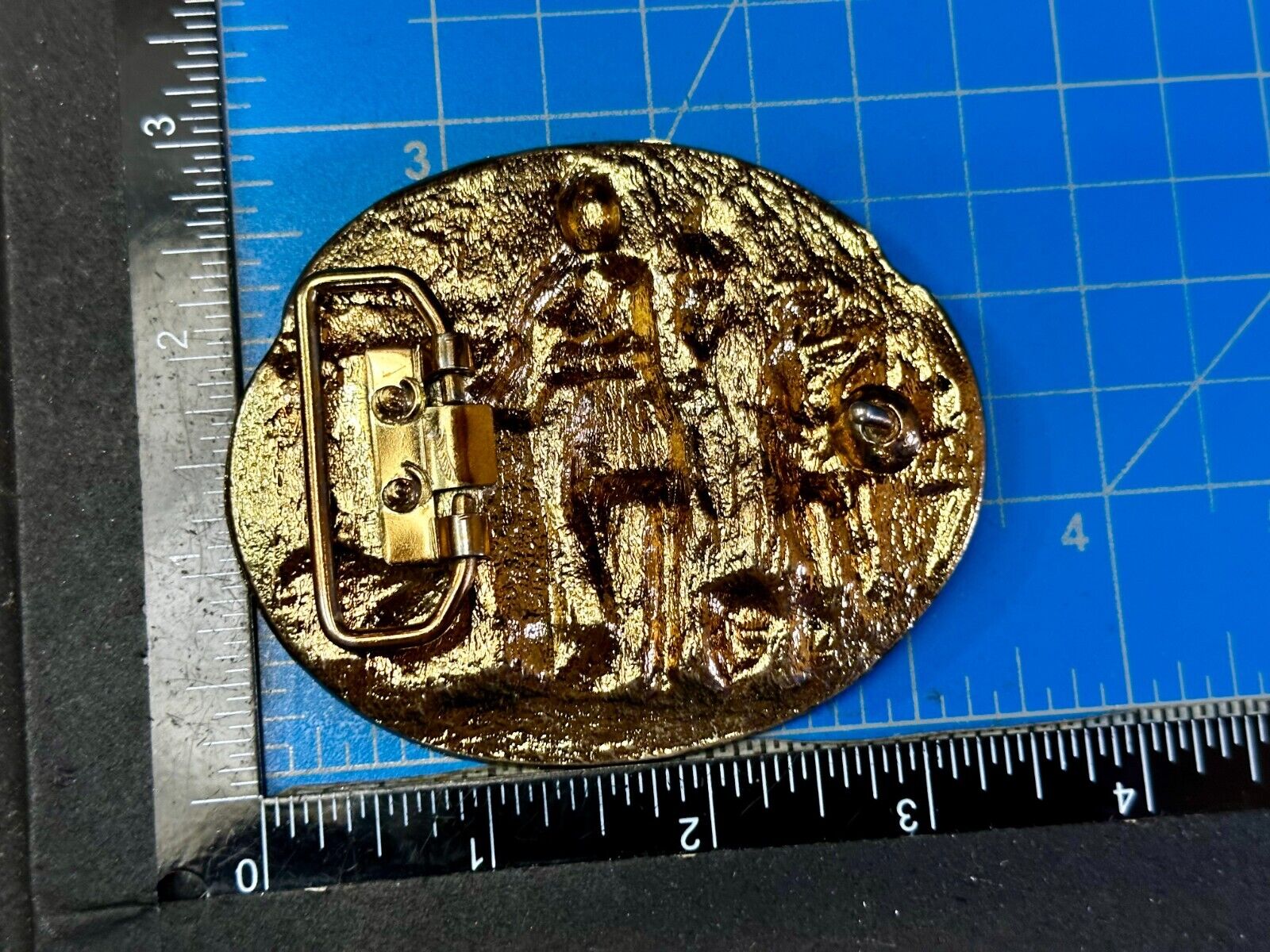 Ancient Egyptian Pharaoh Prince Warrior Figure Vintage Gold Tone Belt Buckle