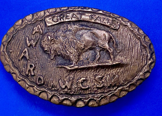 American Buffalo Bison Great Falls Award WCSM Brass Tone Hunters Belt Buckle