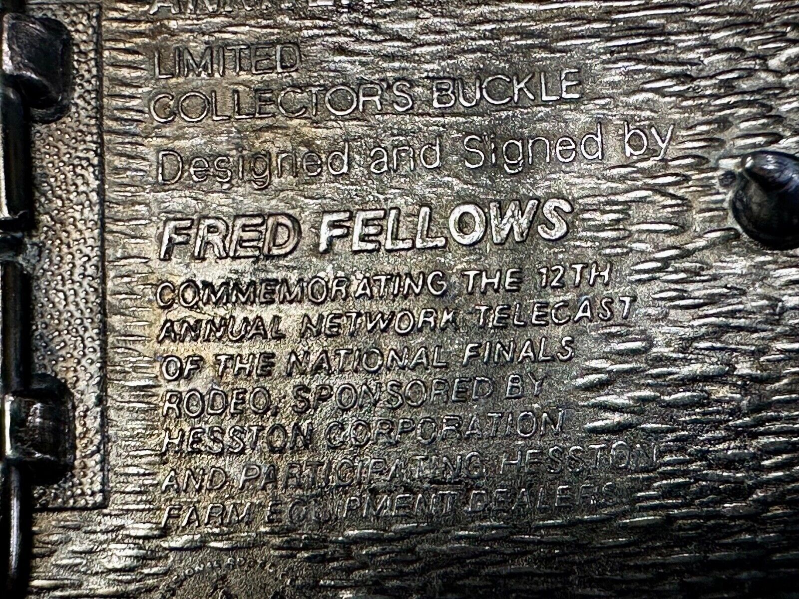 1985 NFR Rodeo Vintage Hesston Belt Buckle Steer Wrestling Cowboy