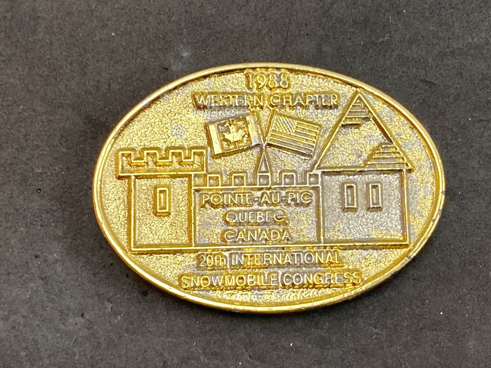 Vintage 1988 Western Chapter Pointe-au-Pic  Quebec Canada belt buckle RARE.  #92
