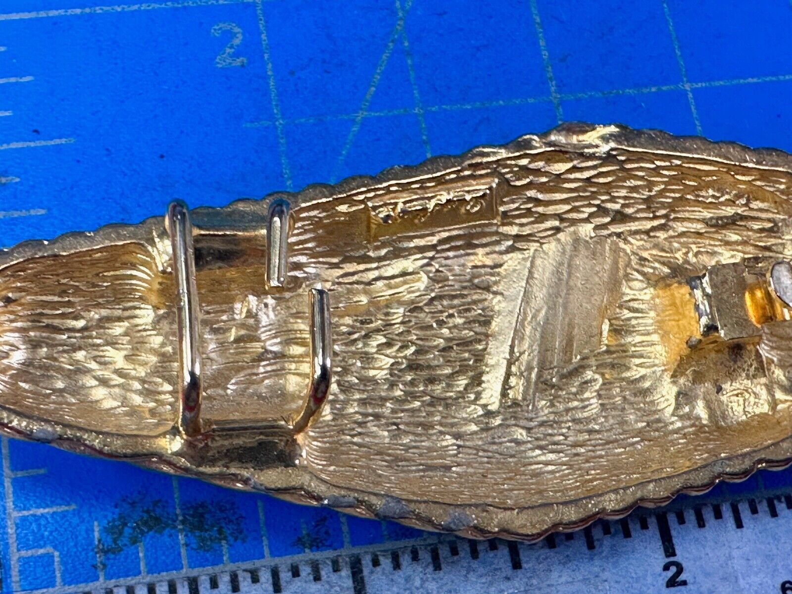 Two piece interconnecting vintage retro gold tone belt buckle Signed